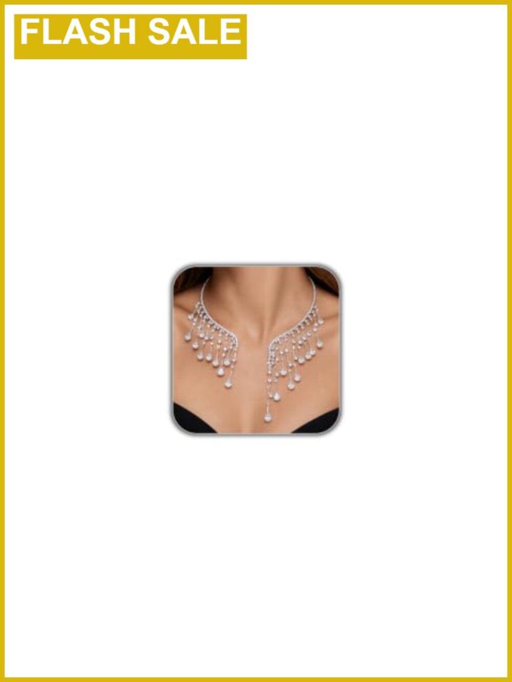 Silver Crystal Rhinestone Choker Necklace Teardrop Tassel Statement Jewelry